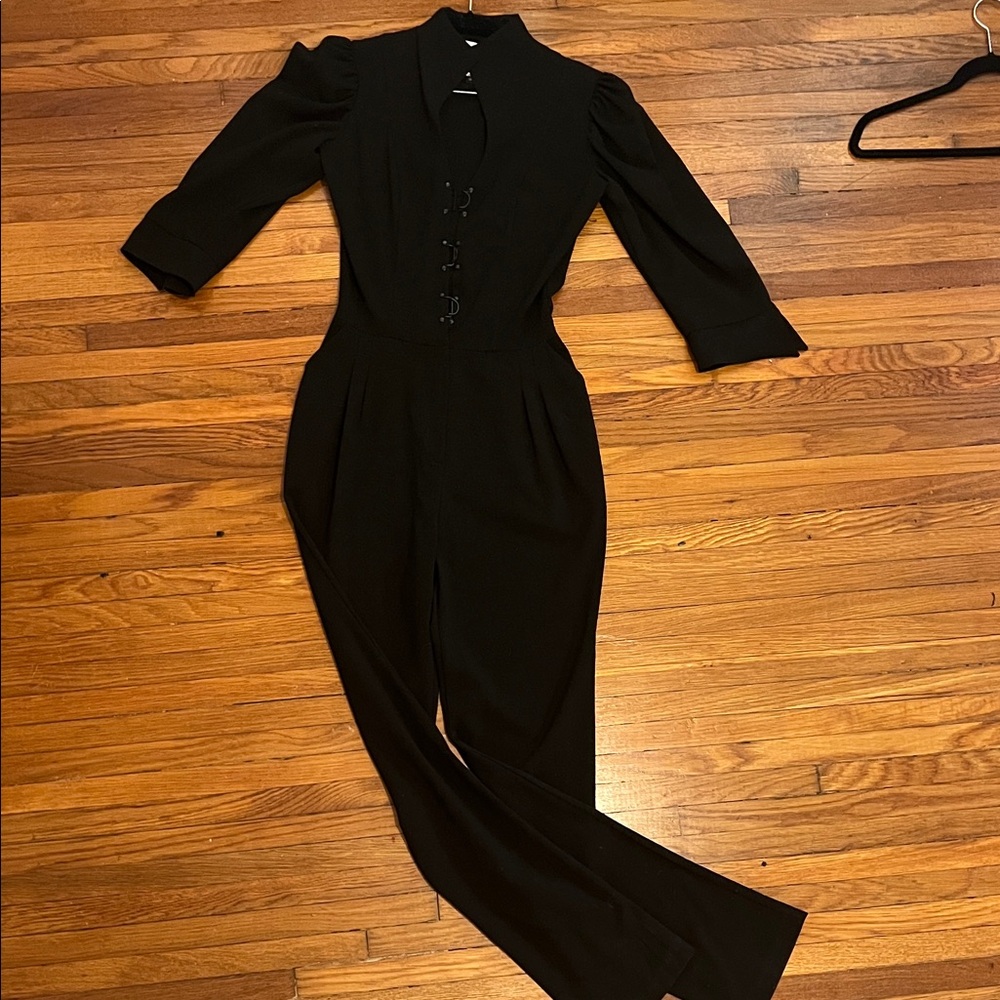 Vintage Chic Black Jumpsuit with Button Detail